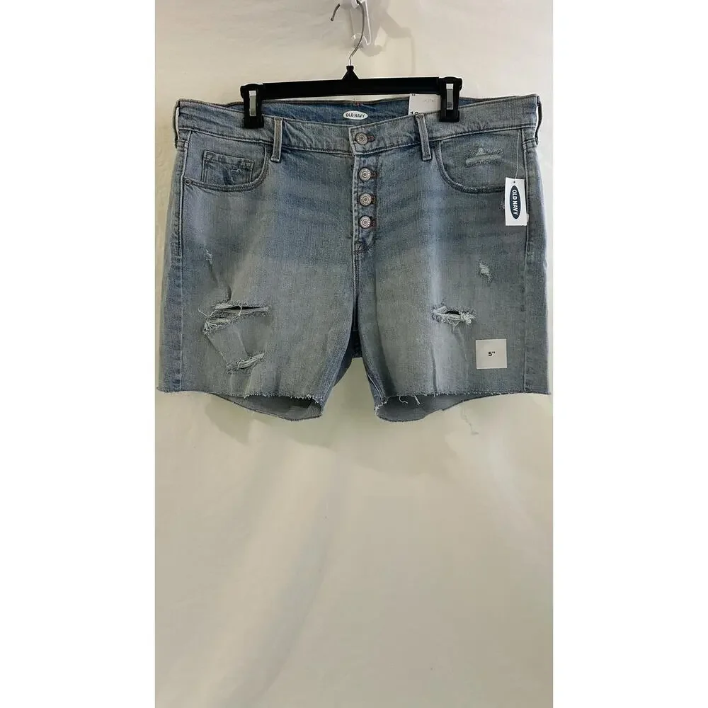 Old Navy Mid-Rise 5 Inch Size 16 Lightwash Faded Distressed Raw Hem Denim Shorts - Picture 1 of 3